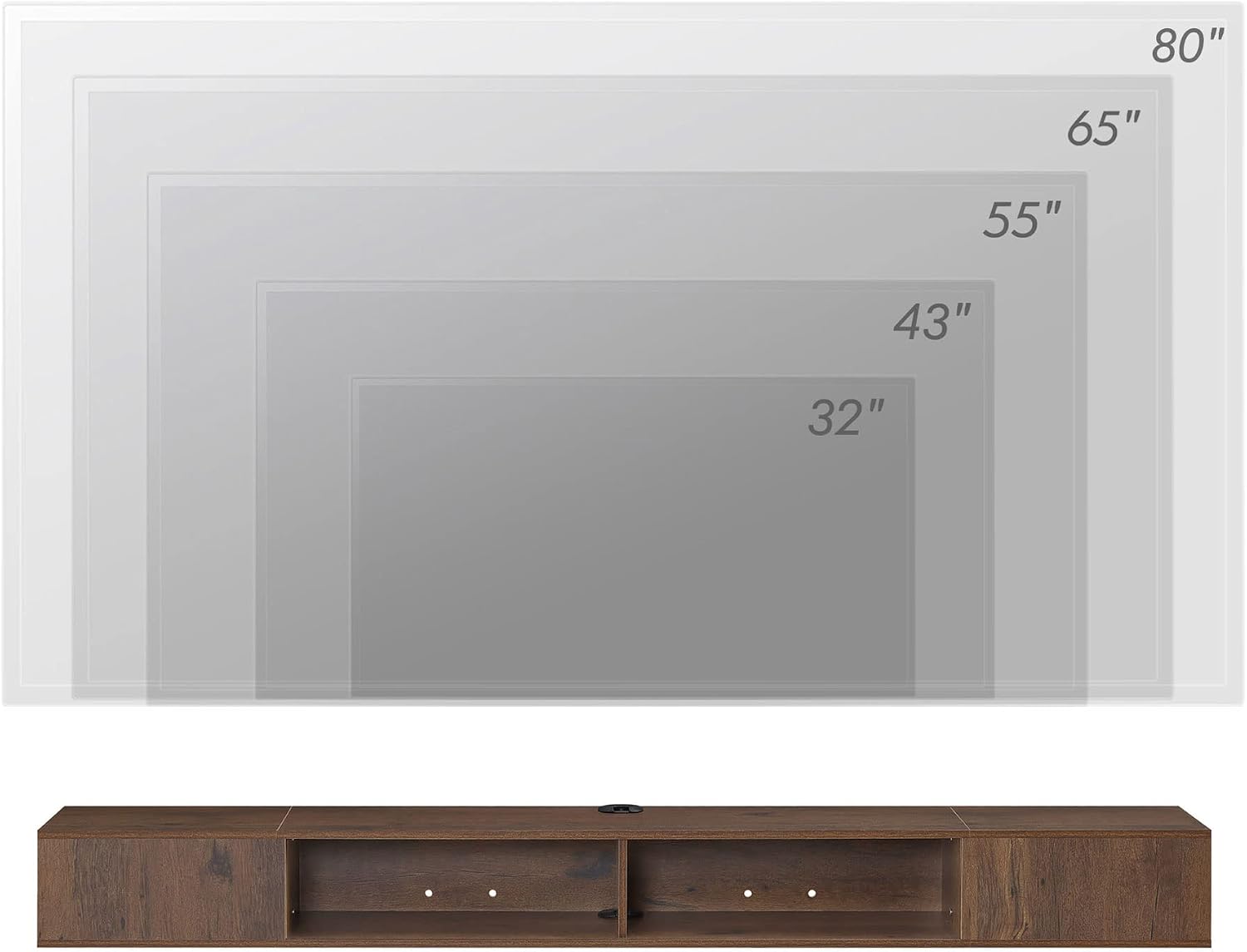 WAMPAT Floating TV Stand, 70 inch Media Console for 75 inch TV, Wall Mounted Storage for Living Room, Brown