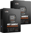 LiTime 10000W Solar Hybrid Inverter Charger (2 Pack), 48V DC to 120/240V Split Phase System, 2×5000W Pure Sine Wave Inverters, Built-in 2×100A MPPT Controllers for Whole Home Backup, Off-Grid, Farm