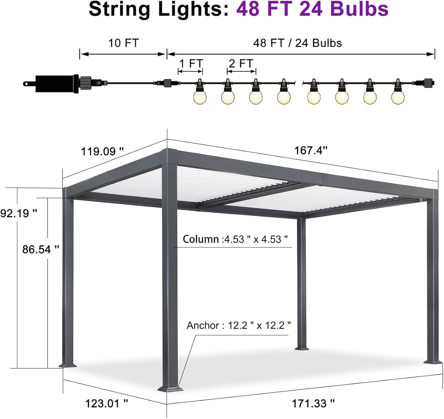 PURPLE LEAF Louvered Pergola 10' x 14' Patio Aluminum Pergola with White Adjustable Rainproof Roof Grey Frame Hardtop Gazebo for Outside Deck Backyard