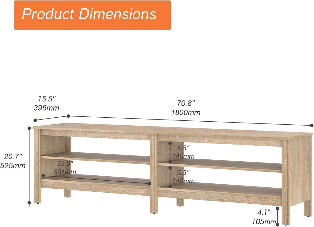 WAMPAT Modern TV Stand for 75 Inch TV, Entertainment Center for 55 60 65 70 inch TV Console Table with 4 Cubby Storage for Living Room Bedroom, Oak