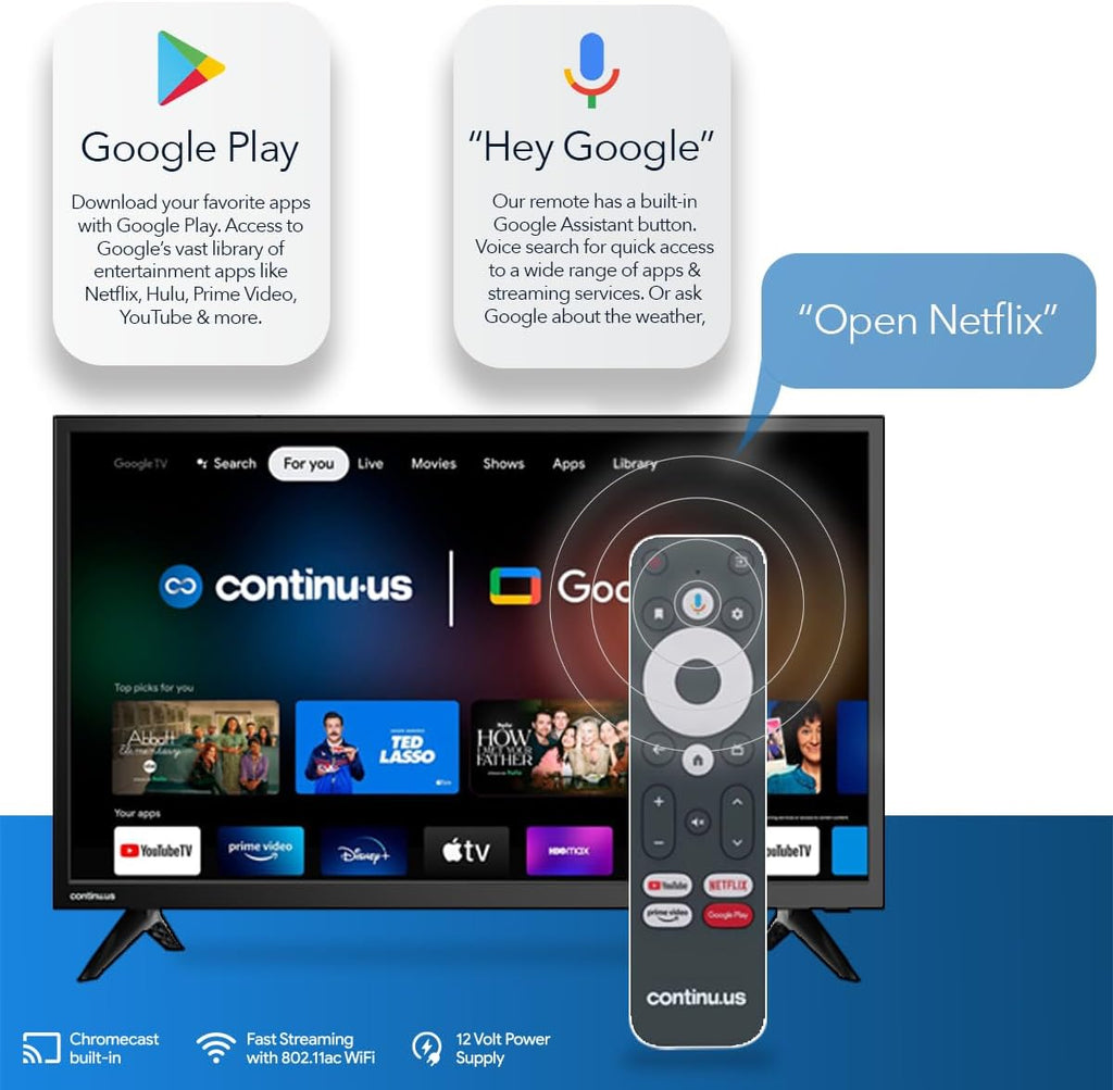 continuus 40' 12V RV Smart TV with Chromecast and Free Streaming Apps – 1080p HD – CT-40TS10
