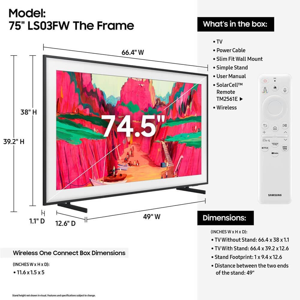 Samsung QN75LS03FW 75 inch Class The Frame Pro 4K Neo QLED Smart TV