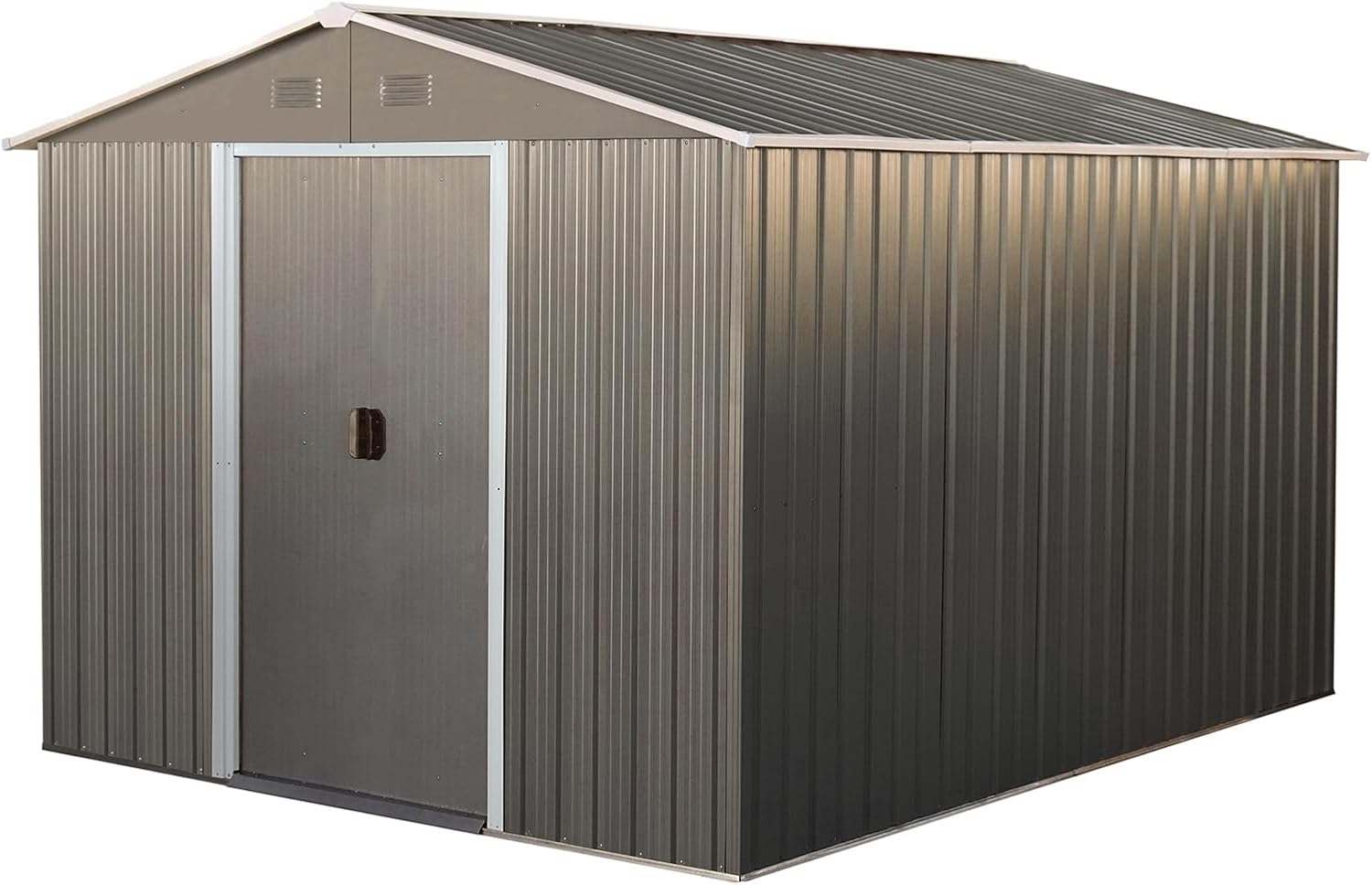 8x10 ft Outdoor Metal Storage Shed with Floor Frame, Lockable Galvanized Steel Tool Shed with Sliding Door and Air Vent, Waterproof Garden Storage House for Backyard, Patio