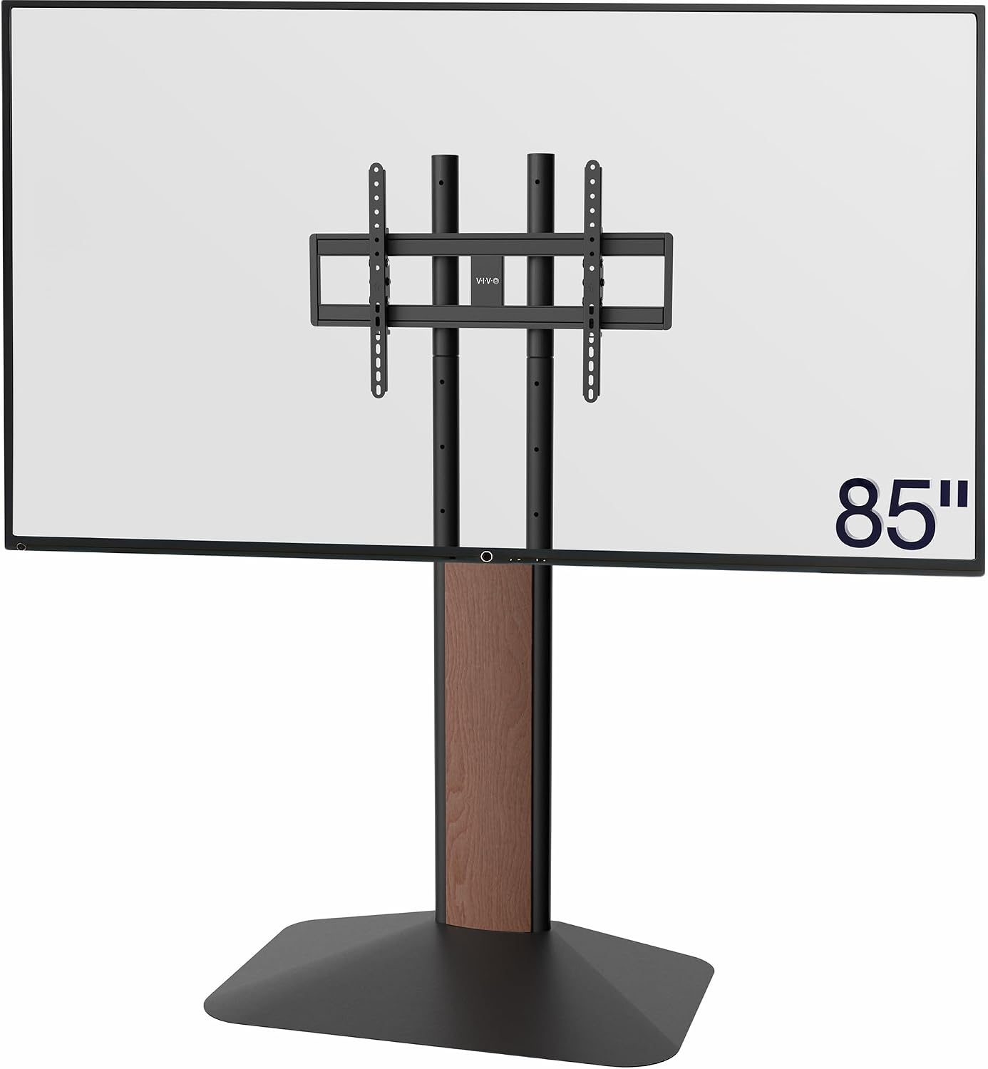 VIVO Dual-Column TV Floor Stand for 32' to 85' Screens with Heavy Duty Base, Tilting Mount with 5 Set Height Adjustments, Black and Dark Walnut, STAND-TV85JS