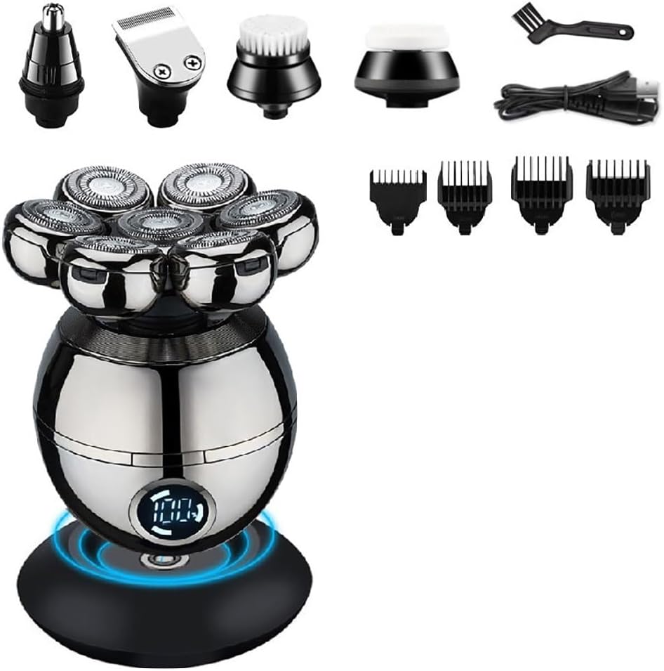 Head Shaver for Men, 5 in 1 Pro Wet Dry Electric Shaver for Men Beard Hair Trimmer Face Electric Razor Rechargeable Bald Head Shaving Machine LCD Display (Color : 5 in 1 with Box)