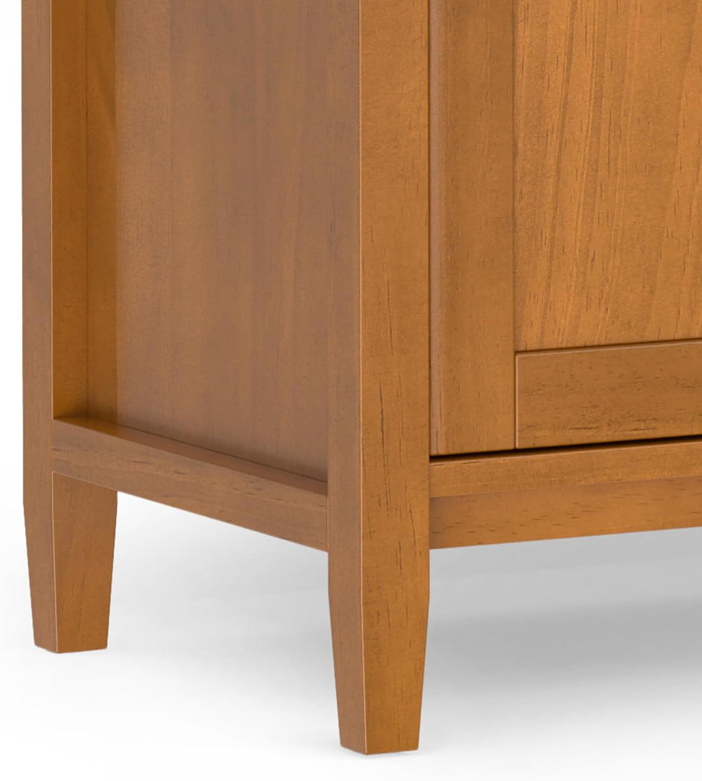SIMPLIHOME Warm Shaker TV Stand - 60 inch Wide Solid Wood Media Console in Light Golden Brown, Transitional Entertainment Center for Living Room for TVs up to 65 Inches with Cable Management