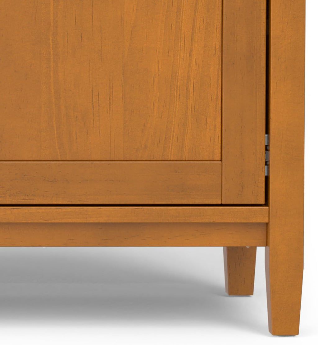 SIMPLIHOME Warm Shaker TV Stand - 60 inch Wide Solid Wood Media Console in Light Golden Brown, Transitional Entertainment Center for Living Room for TVs up to 65 Inches with Cable Management