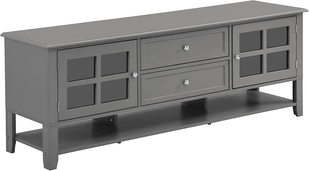 Merax Farmhouse TV Stand for TVs up to 60', Cottage Wood Entertainment Center with Window Pane Glass Door Storage Cabinet, 2 Drawers & Open Shelf, TV Console Table for Living Room Bedroom