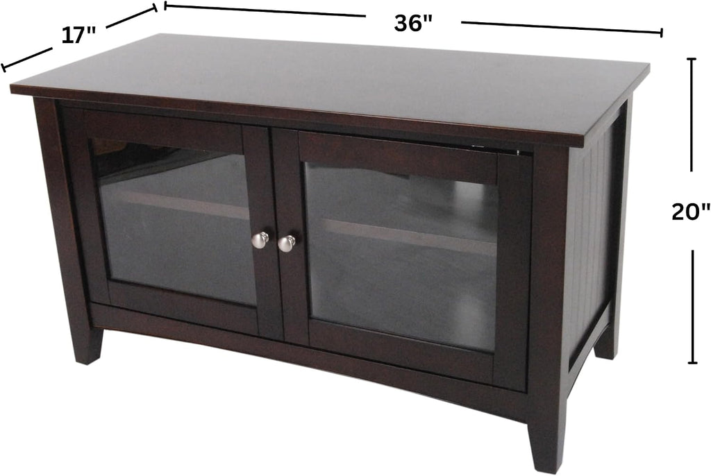 Shaker Cottage 36-Inch TV Stand – Media Console with Glass Cabinet, Adjustable Shelf, & Cord Management – Entertainment Center for Living Room or Bedroom by Alaterre Furniture (Espresso)