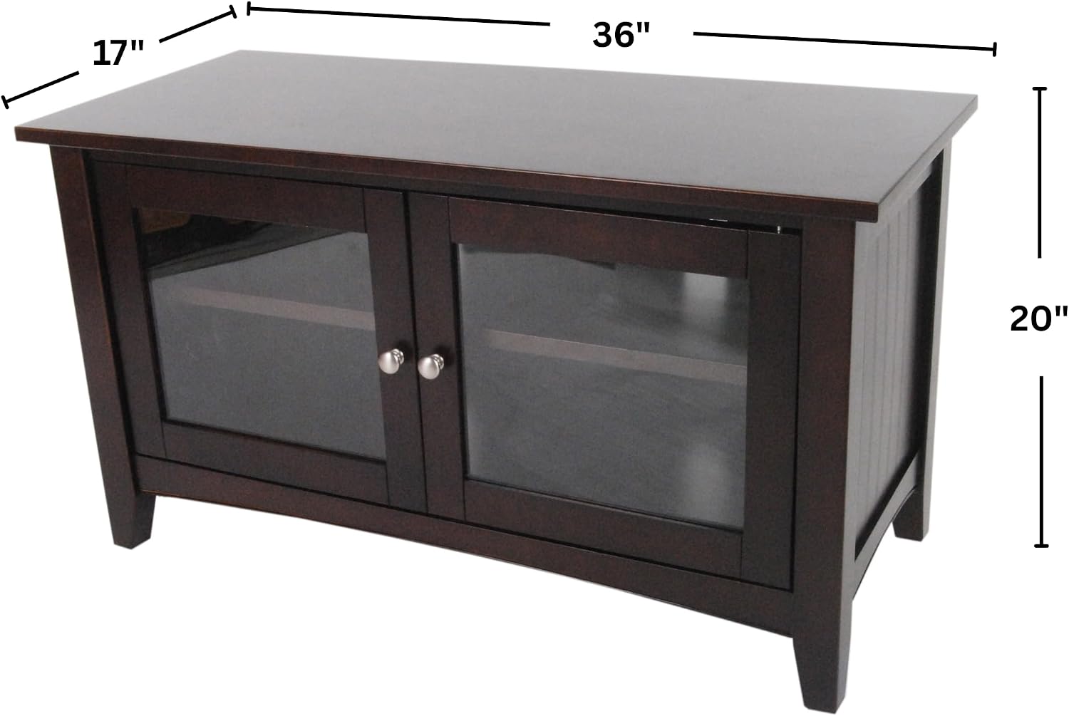Shaker Cottage 36-Inch TV Stand – Media Console with Glass Cabinet, Adjustable Shelf, & Cord Management – Entertainment Center for Living Room or Bedroom by Alaterre Furniture (Espresso)