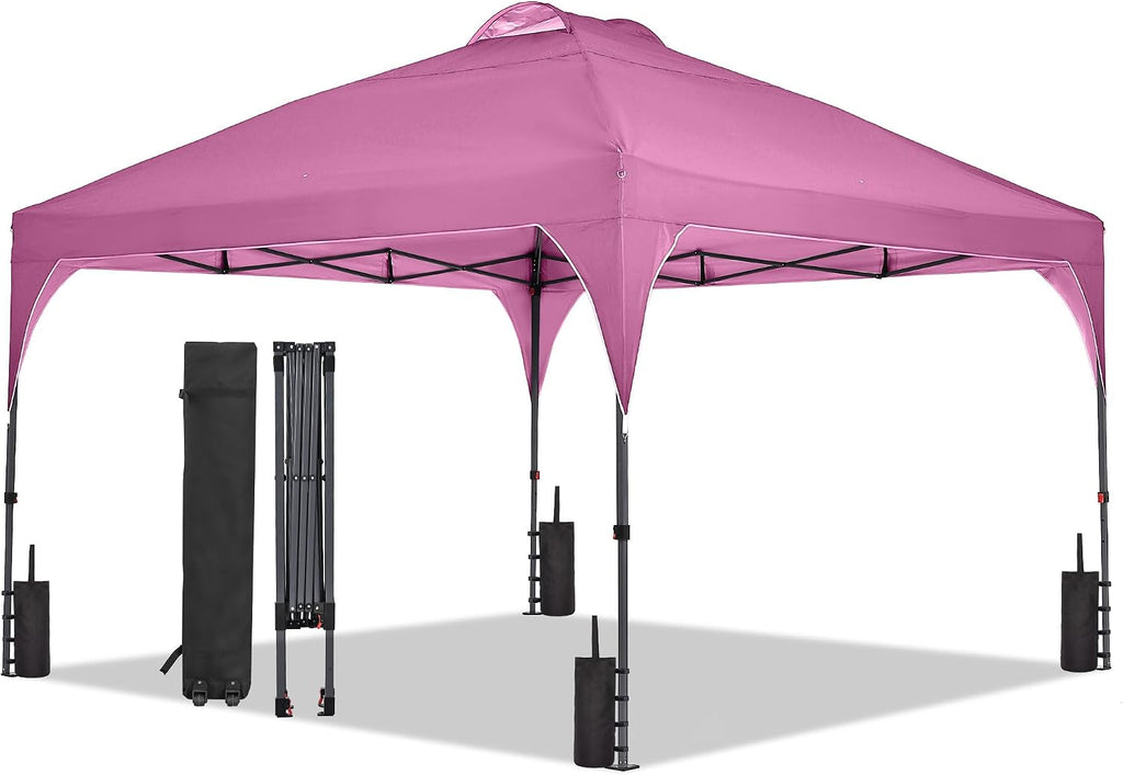 12'x12'FT Pop Up Canopy, Easy-Setup Gazebo, Outdoor Awning with 3-Adjustable Heights for Beach, Parties, Camping, Pink.