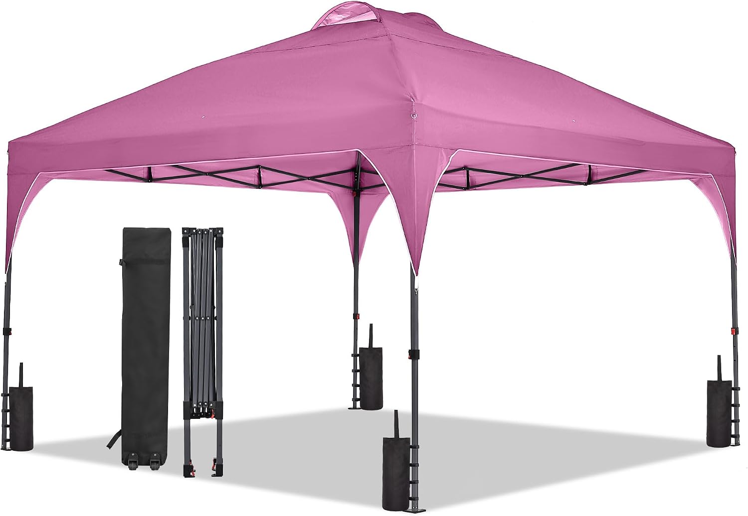 12'x12'FT Pop Up Canopy, Easy-Setup Gazebo, Outdoor Awning with 3-Adjustable Heights for Beach, Parties, Camping, Pink.