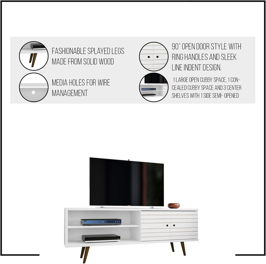 Manhattan Comfort Liberty Mid Century Modern TV Stand for Televisions up to 60 Inches, Bedroom and Living Room Entertainment Center with Storage, Shelves, and Cabinet, 63' Wide, Rustic Brown/White