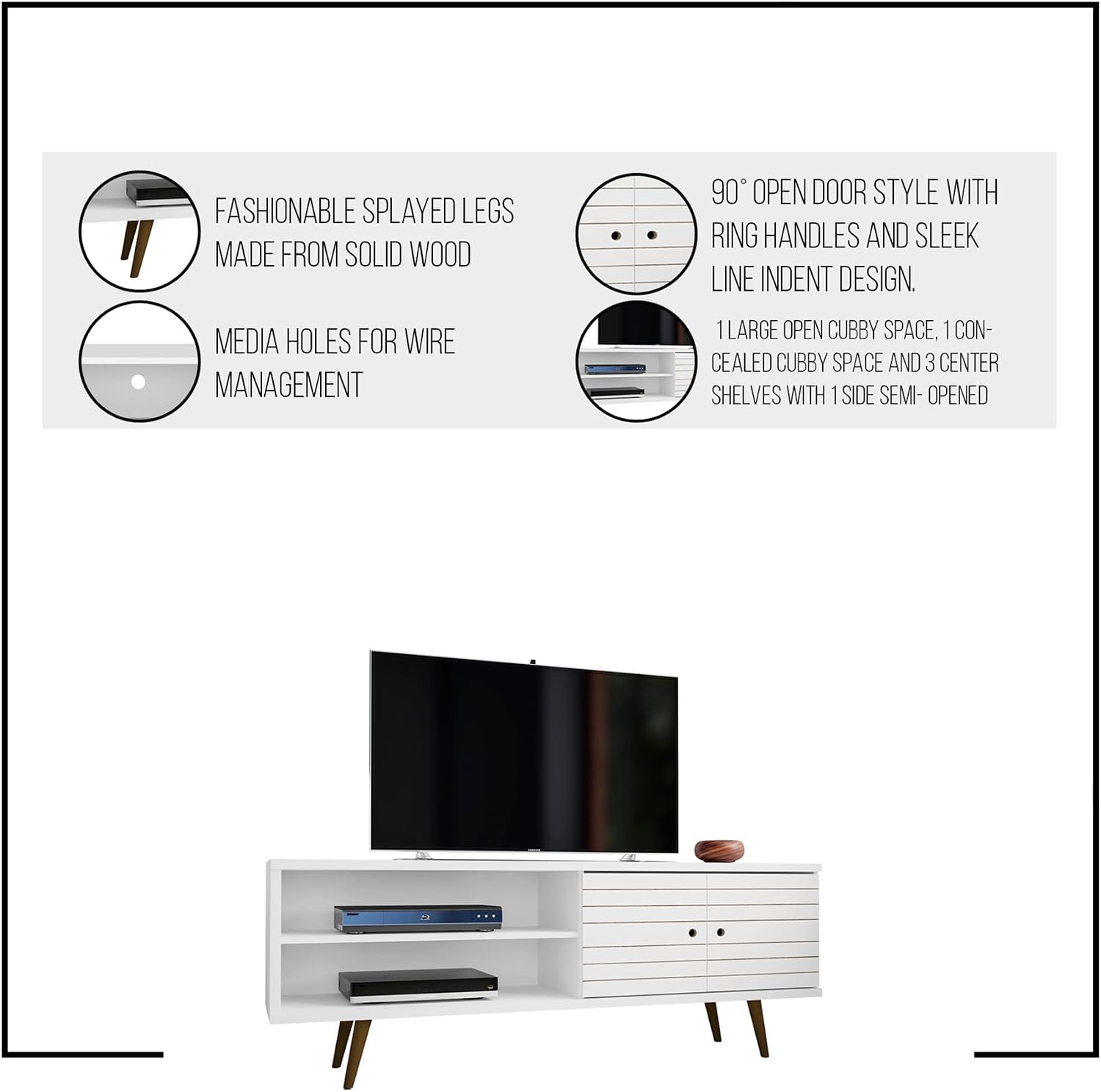Manhattan Comfort Liberty Mid Century Modern TV Stand for Televisions up to 60 Inches, Bedroom and Living Room Entertainment Center with Storage, Shelves, and Cabinet, 63' Wide, Rustic Brown/White