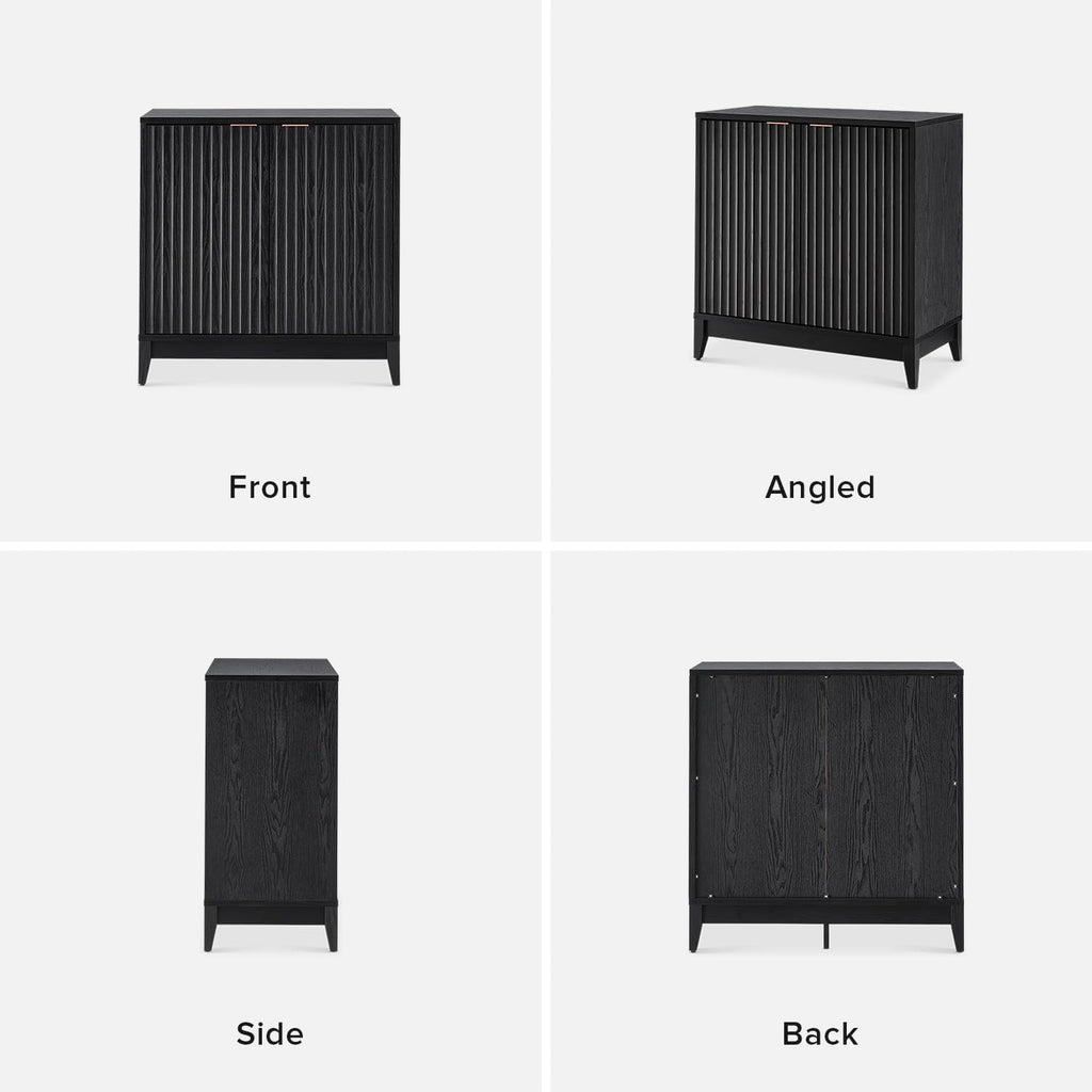mopio Brooklyn Fluted Storage Cabinet, Modular Accent Buffet Sideboard with Adjustable Shelf, FSC Certified 50lb load Modern Farmhouse Wood Credenza for Dining, Living Room, Entryway (Black, Set of 2)