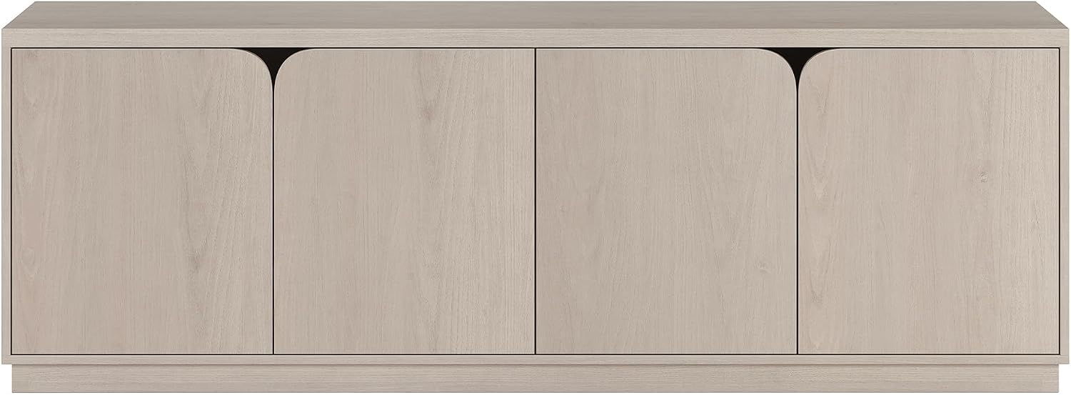 Henn&Hart TV Stand for TVs up to 78' with Concealed Storage Cabinets and Adjustable Shelves for Living Room, Family Room, or Office, Beech White