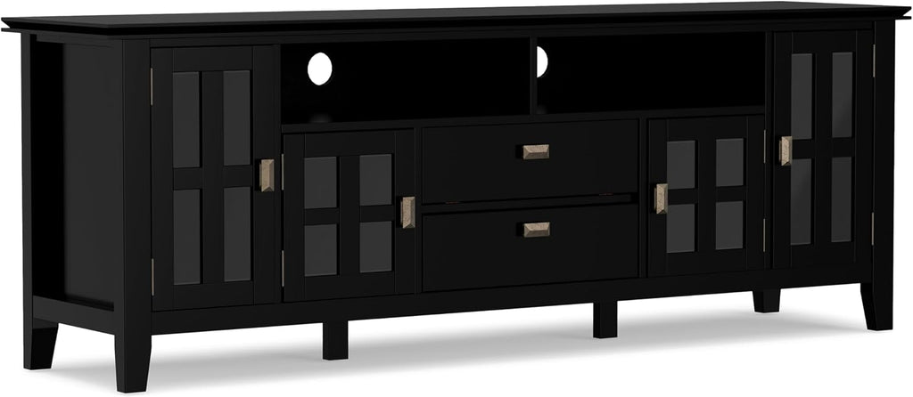 SIMPLIHOME Artisan TV Stand and Bookcase Bundle - 72 inch Wide Solid Wood TV Cabinet and 26 inch Wide Solid Wood Bookcases in Black, Contemporary Living Room Entertainment Bundle, Set of 3