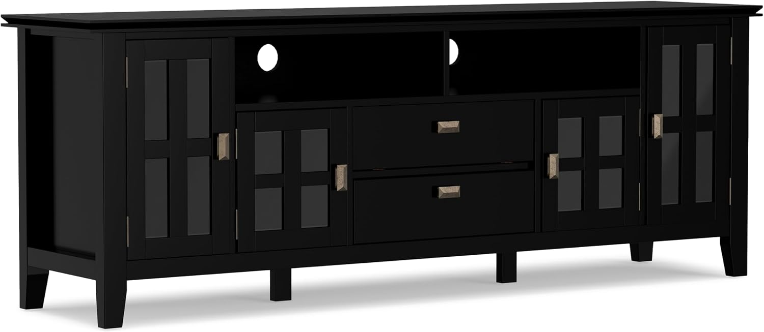 SIMPLIHOME Artisan TV Stand and Bookcase Bundle - 72 inch Wide Solid Wood TV Cabinet and 26 inch Wide Solid Wood Bookcases in Black, Contemporary Living Room Entertainment Bundle, Set of 3