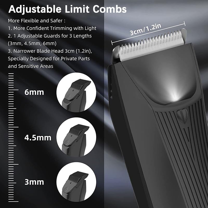 Hair Clippers for Men, Electric Hair Clippers Body Hair Trimmers with Charging Base LED for Man Groin & Pubic Waterproof Groomer Clippers Shaver Razor