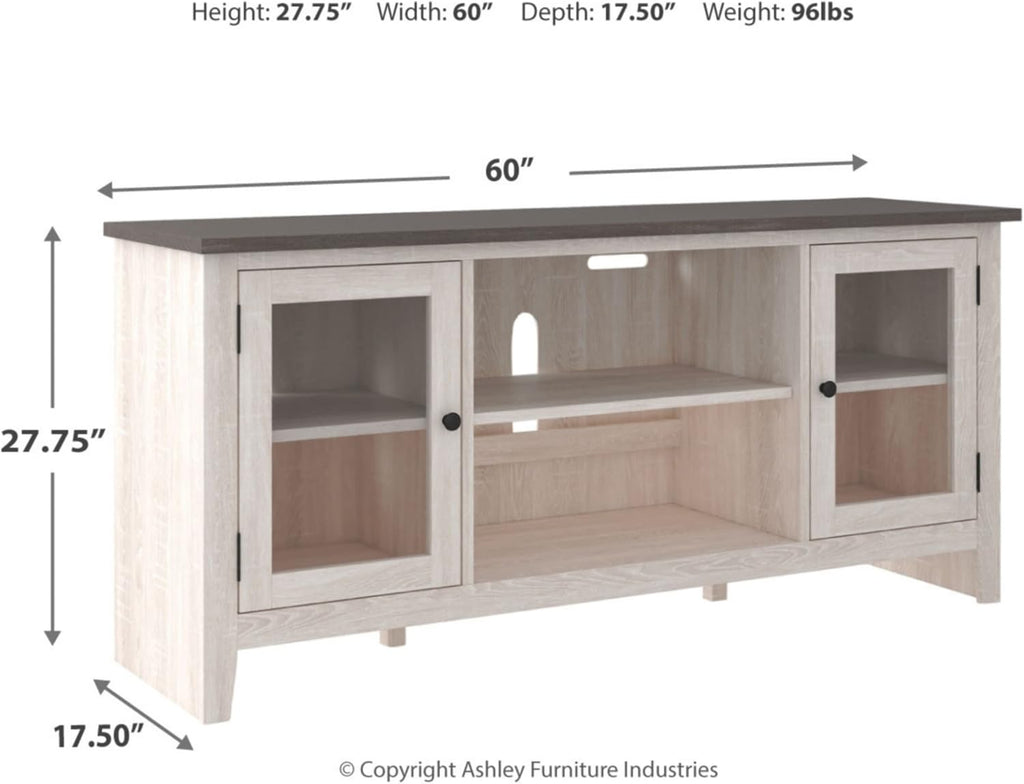 Signature Design by Ashley Dorrinson Farmhouse TV Stand with Fireplace Option, Fits TVs up to 58', Whitewash