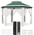 13' x 13' Pop Up Gazebo, Hexagonal Canopy Shelter with 6 Zippered Mesh Netting, Event Tent with Strong Steel Frame for Patio Backyard Garden Wedding Party, Green