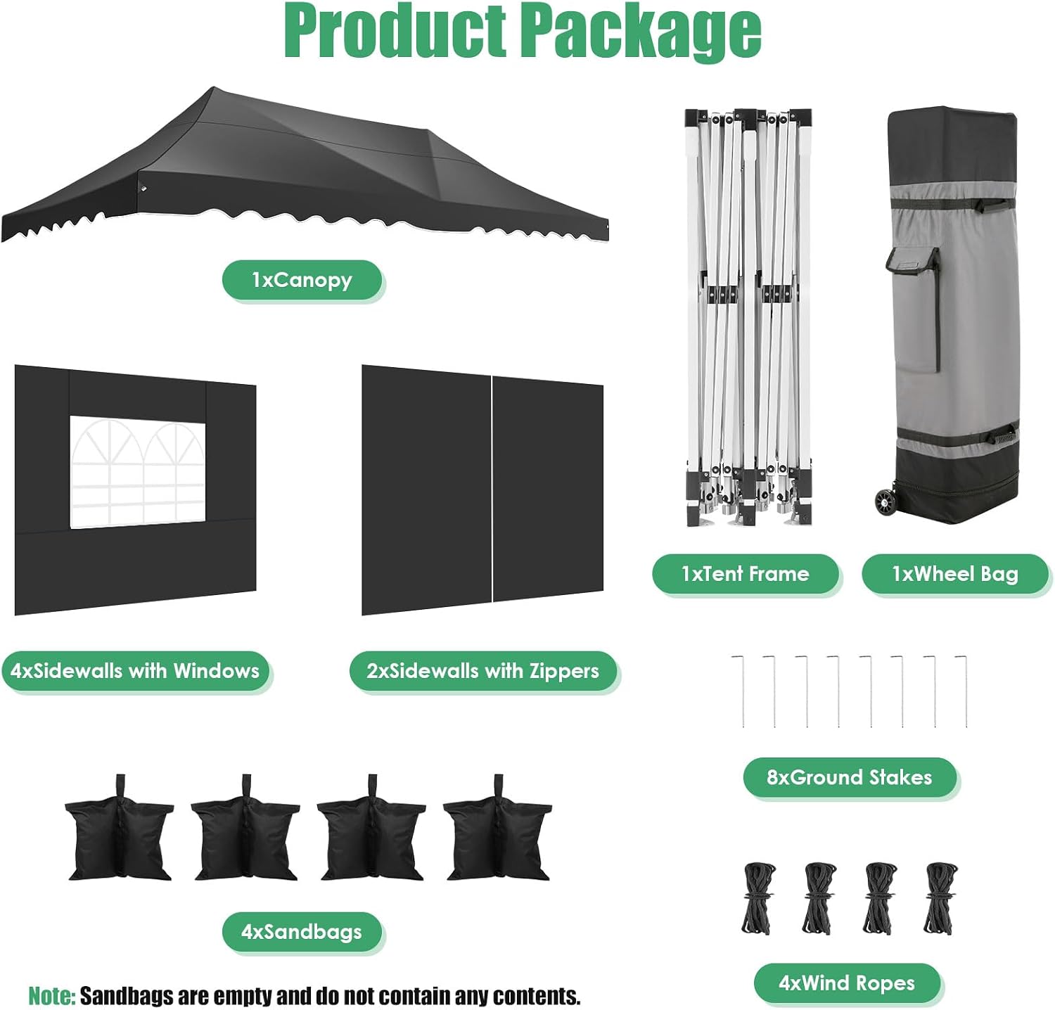 HOTEEL 10x20 Pop up Canopy Tent with 6 Removable Sidewalls, Wave Hem Roof 10x20 Canopy with Wheel Bag and 4 Sandbag, Commercial Pop up Tent Waterproof Sunshade for Market Wedding Party Stall (Black)