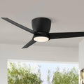 Casa Vieja 52' Auria Modern Outdoor 3 Blade Hugger Ceiling Fan with Dimmable LED Light Remote Control Matte Black Opal Glass Damp Rated for Patio Exterior House Home Porch Gazebo Garage