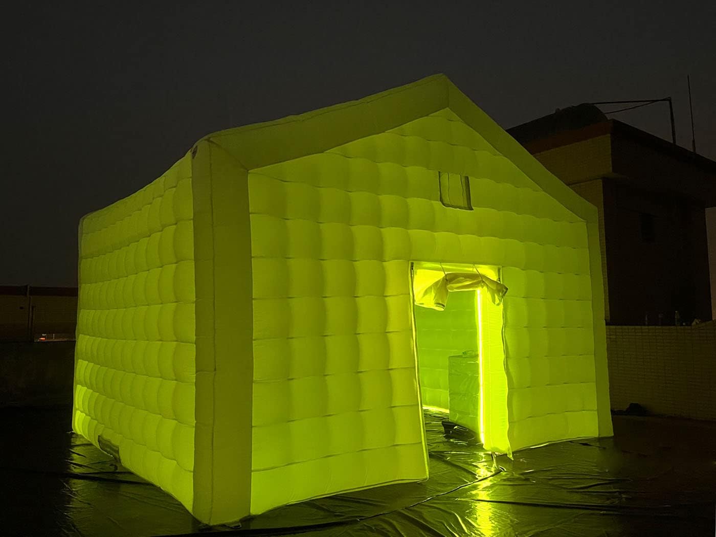 Large White Inflatable Cube Wedding Tent Square Gazebo Event Room Big Mobile Portable Inflatable Night Club Party Pavilion with LED Lights for Backyard/Outdoor Events(18ftx16ft)