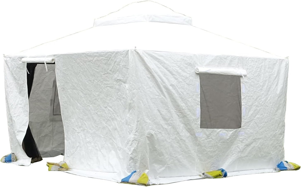 10'X12' Gazebo Cover for Hardtop Gazebos, Outdoor Universal Winter Gazebo Cover with Sidewalls and Mesh Windows, All Season Waterproof Enclosed Gazebo Cover, White