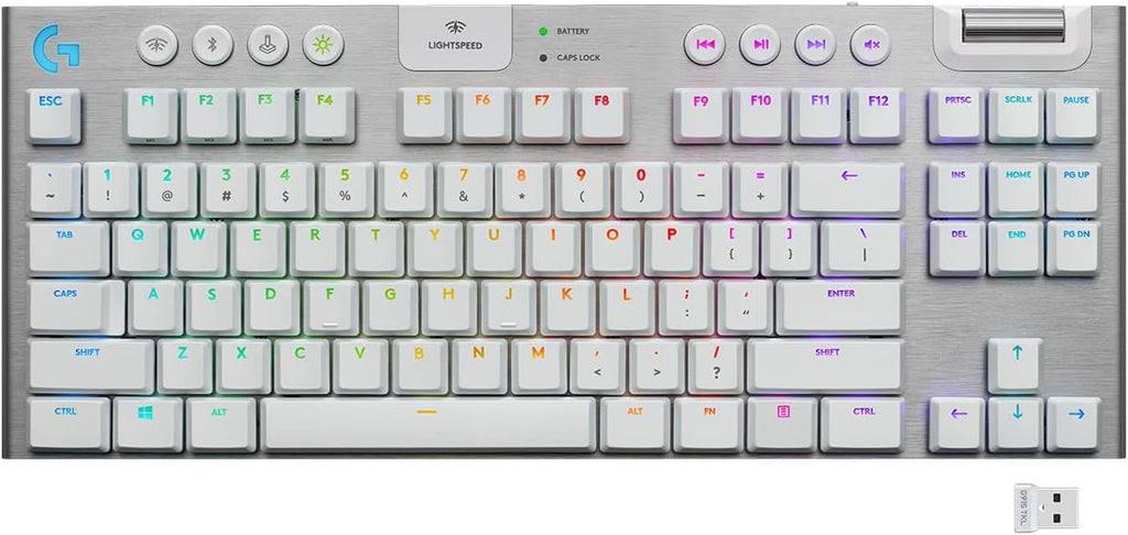 Logitech G815 LIGHTSYNC RGB Mechanical Gaming Keyboard with Low Profile GL Tactile Key Switch, 5 programmable G-Keys,USB Passthrough, Dedicated Media Control, Black and White colorways (Renewed)