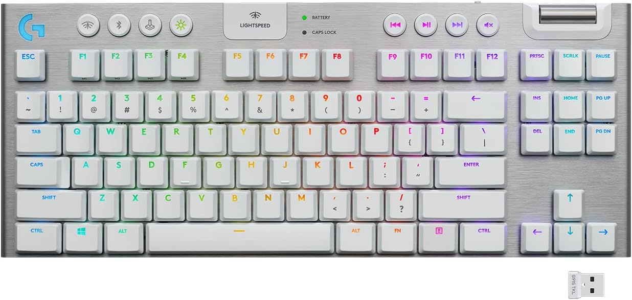 Logitech G815 LIGHTSYNC RGB Mechanical Gaming Keyboard with Low Profile GL Tactile Key Switch, 5 programmable G-Keys,USB Passthrough, Dedicated Media Control, Black and White colorways (Renewed)