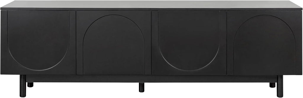 ON-TREND Graceful TV Stand with Arch Cabinets for TVs Up to 78'', Minimalist Entertainment Center with Solid Wood Legs, Practical Media Console with Adjustable Shelves for Living Room, Black