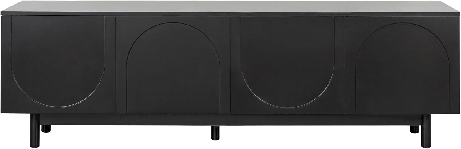 ON-TREND Graceful TV Stand with Arch Cabinets for TVs Up to 78'', Minimalist Entertainment Center with Solid Wood Legs, Practical Media Console with Adjustable Shelves for Living Room, Black