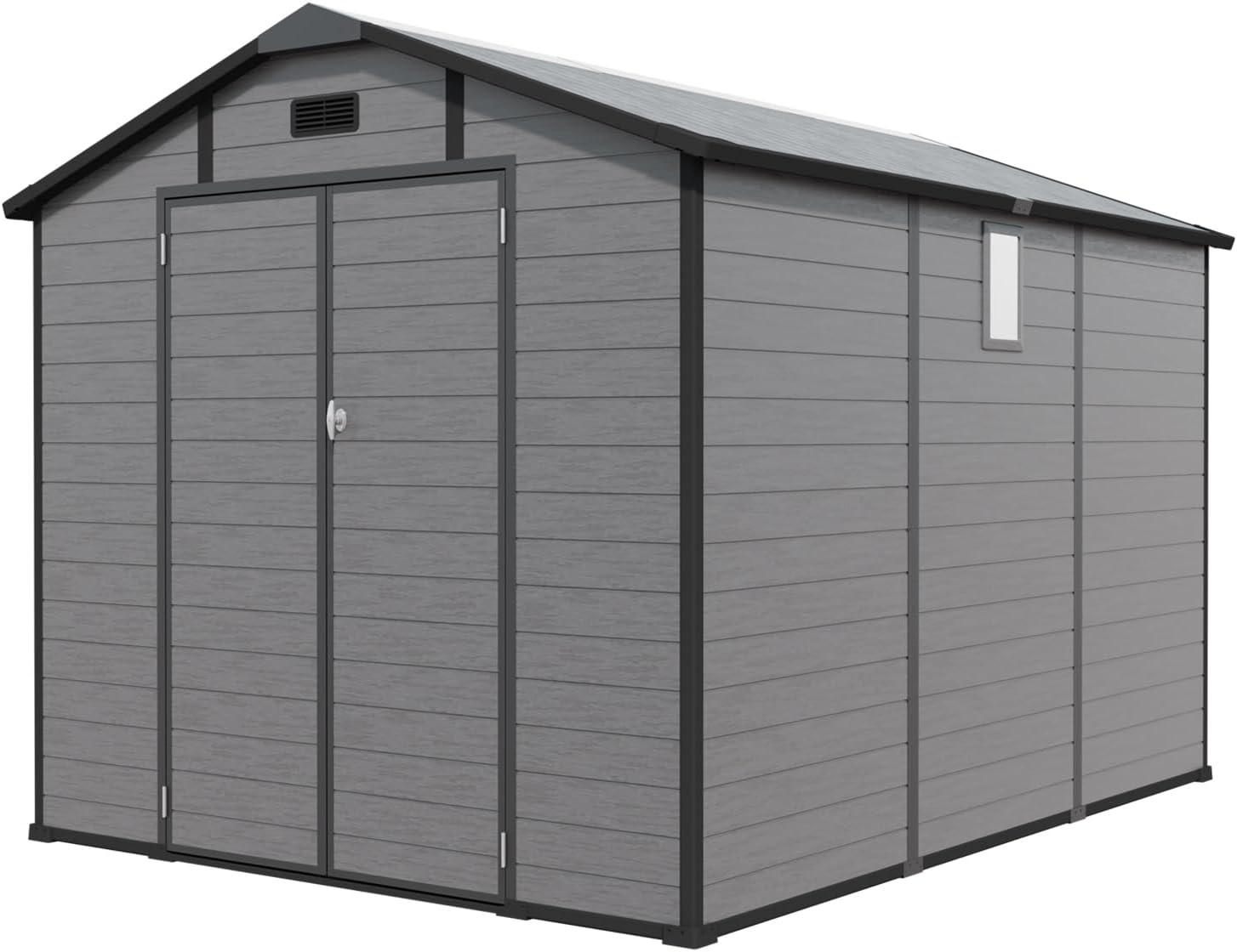 8x10 ft Outdoor Resin Storage Shed with Floor, Waterproof Plastic Garden Shed with Lockable Door, 2 Side Windows and Full-Length Ridge Skylight, All-Weather Tool Sheds for Backyard, Patio, Lawn
