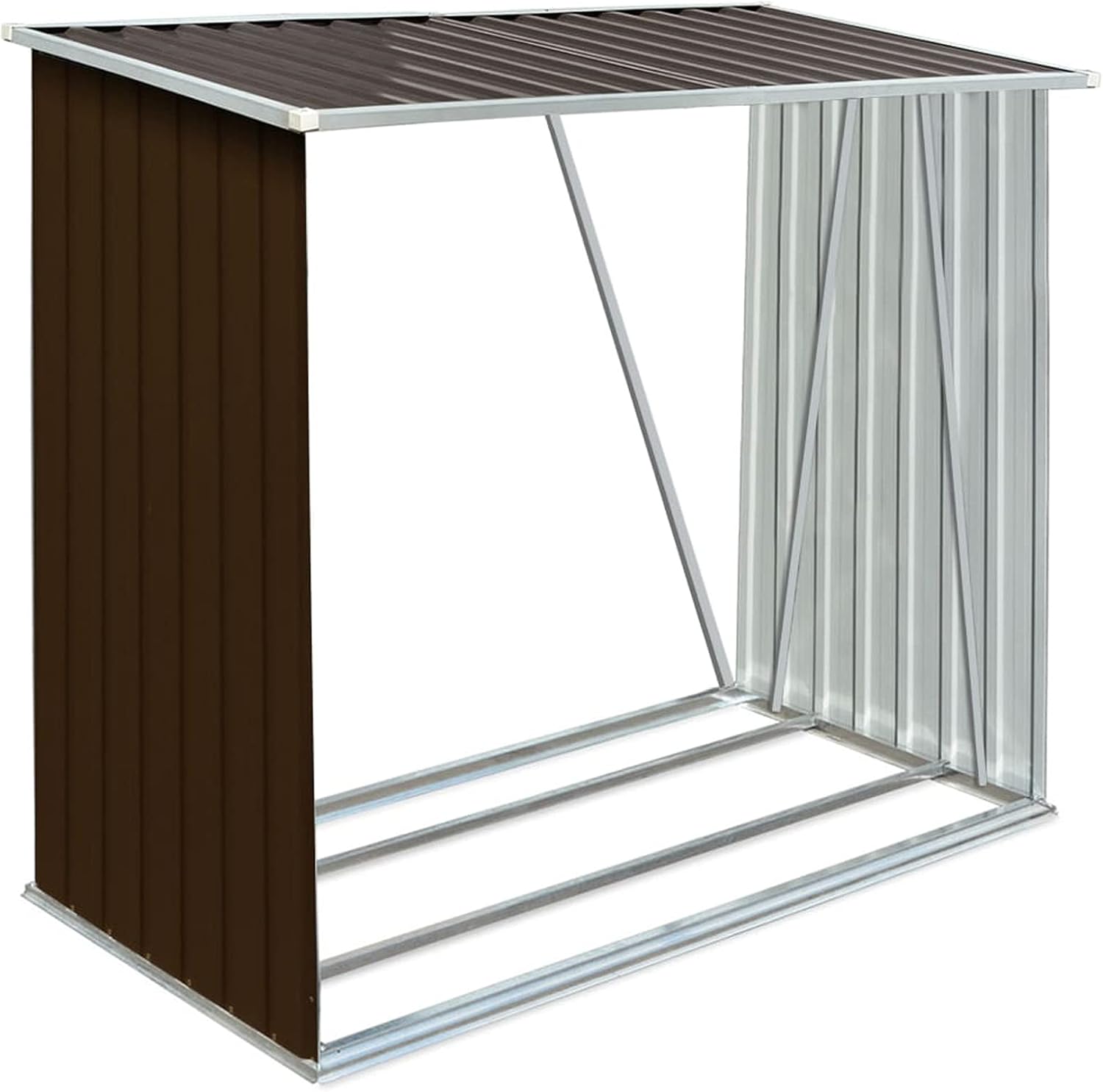 Gecheer Firewood Rack Brackets Garden Log Storage Shed Galvanized Steel 64.2'x32.7'x60.6' Brown
