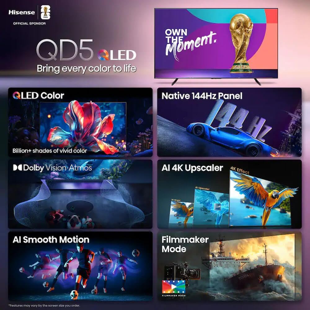 Hisense 98 Inch Class QD5 Series 4K UHD QLED Smart Google TV – Dolby Vision – HDR10 – 60Hz – Wi-Fi – Voice Remote – HDMI Cable + 12 Month CPS Warranty + Streaming Bundle