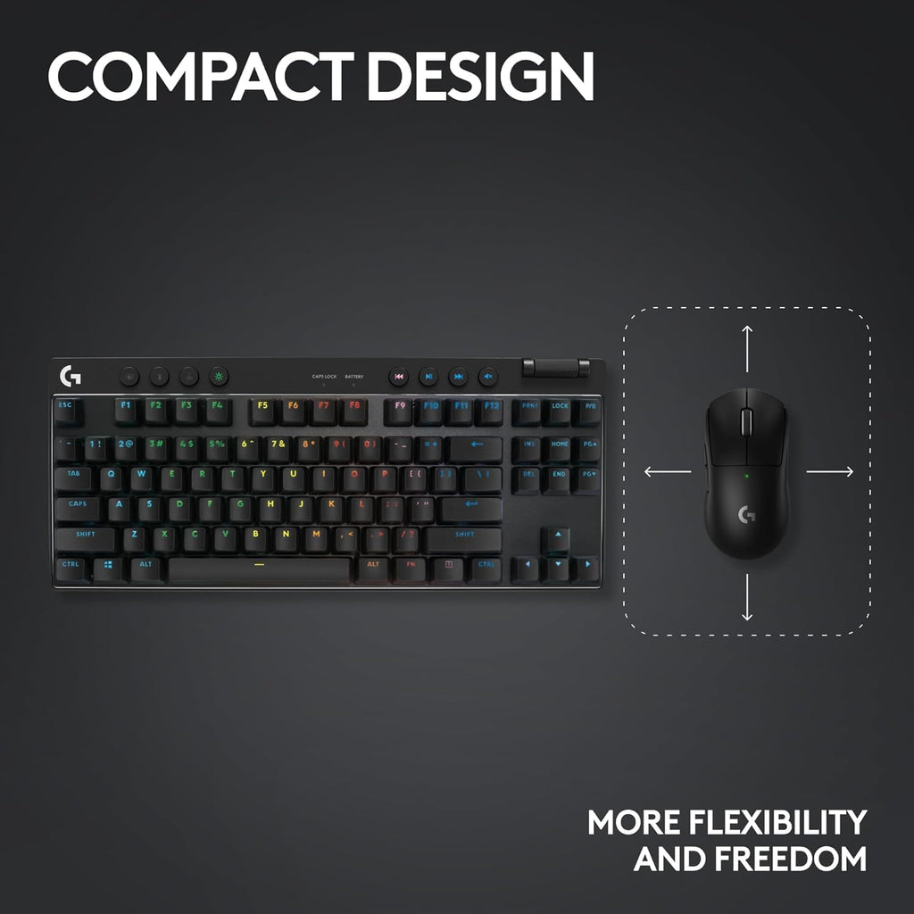 Logitech G PRO X TKL Lightspeed Wireless Gaming Keyboard, Ultra-Portable Tenkeyless Design, LIGHTSYNC RGB, PBT keycaps, Tactile Switches (GX Brown) - Black