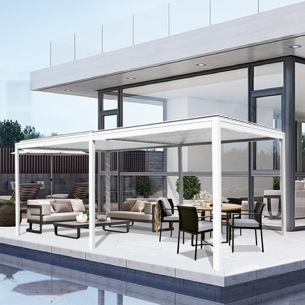 Domi Outdoor Pergola 10' x 20' Aluminum Louvered Pergola with Adjustable Roof, Aluminum Frame, Efficient Drainage System for Patio, Deck, Garden, White