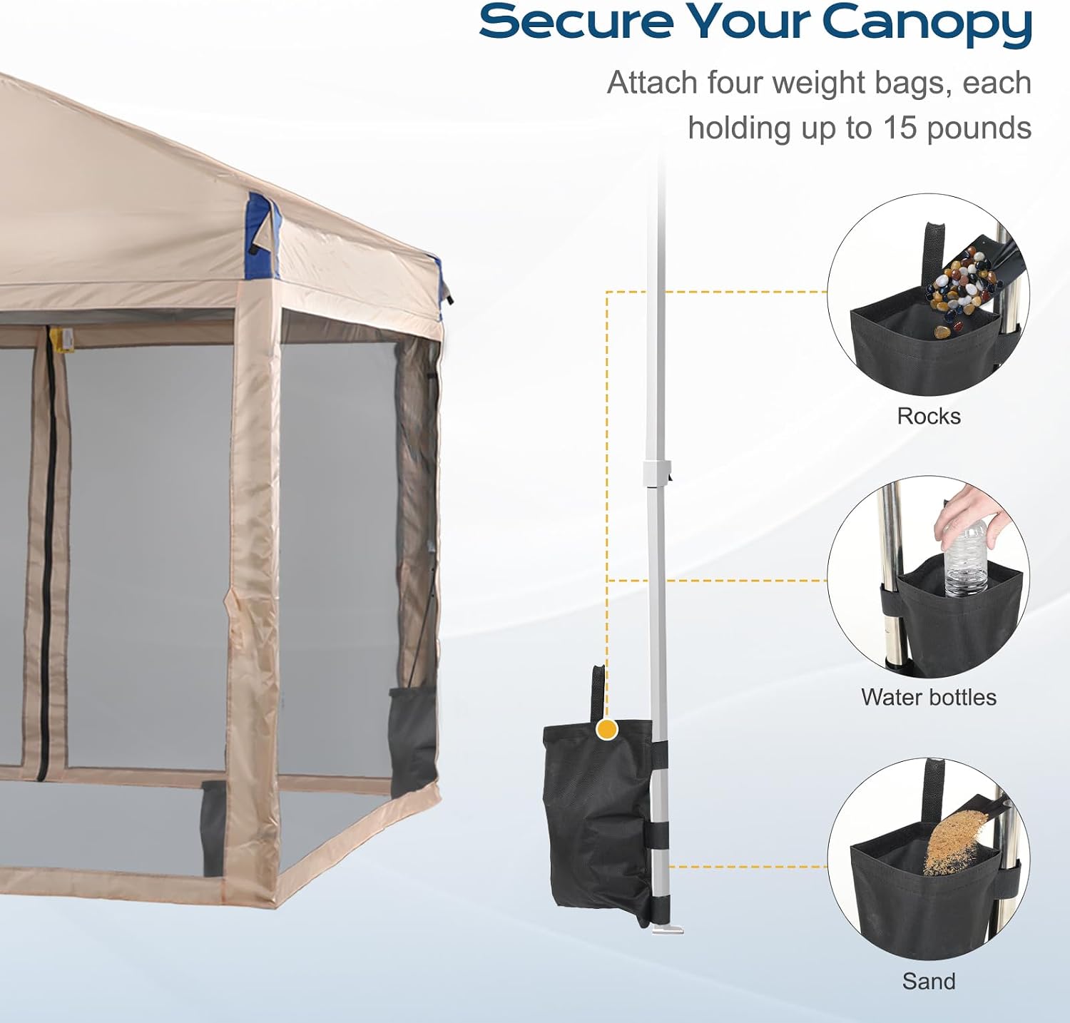 Aoodor 10x10 Ft Pop Up Canopy Tent with Netting, Water-Resistant 210D Oxford Fabric Shade, Easy Assembly Commercial Gazebo with Wheeled Carry Bag & 4 Sand Bags for Camping, Party, Khaki