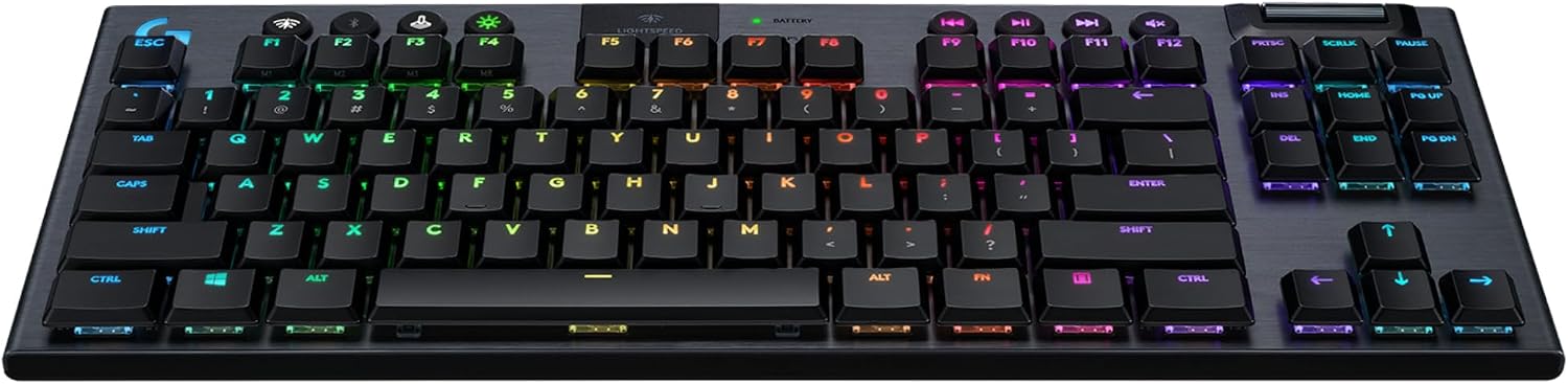 Logitech G915 TKL Tenkeyless Lightspeed RGB Mechanical Gaming Keyboard for Laptop and PC, Low Profile Switch, LIGHTSYNC RGB, Wireless, Bluetooth Function, Black