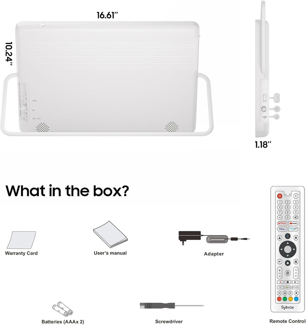 SYLVOX 15.6'' Portable Smart TV 12 Volt Television, 10000mAH Battery Powered IP66 Waterproof Dual Speakers Wireless WiFi 300nits Small Outdoor TVs, for RV Camping Pool Bathroom Kitchen Bedroom