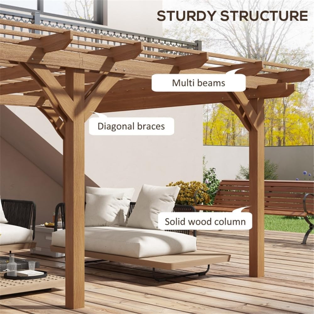 16 x 12 ft Wood Pergola Quality Solid Wood Gazebo Pavilion for Backyard Deck Patio Outdoor Large Pergola Grape Trellis Grill Gazebo, Strong Sturcture,Snow and Wind Supported (Brown)