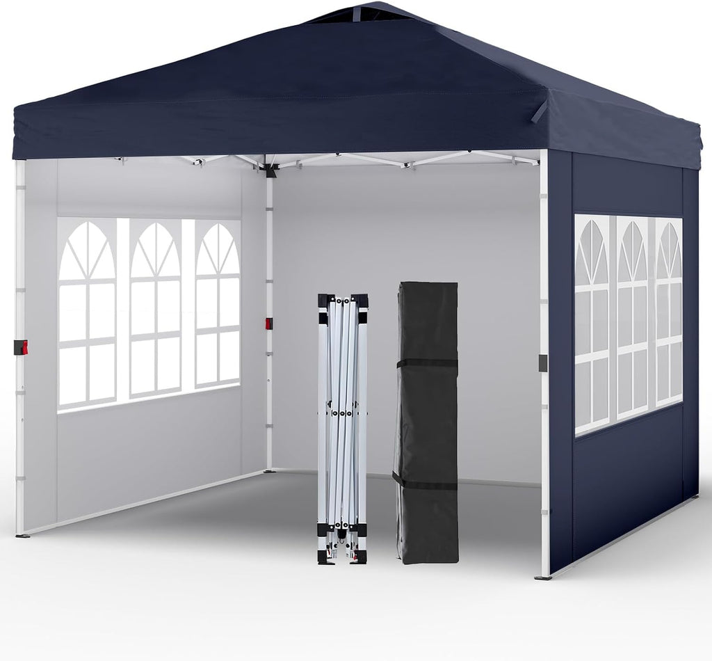 Shades 10x10 Pop Up Canopy with 3 Sidewalls & 4 Sandbags,Heavy Duty Beach Tent with Portable Bag,Sun Shelter for Parties,Events,Outdoor Gazebo with 420D Coated Waterproof Navy Blue Fabric