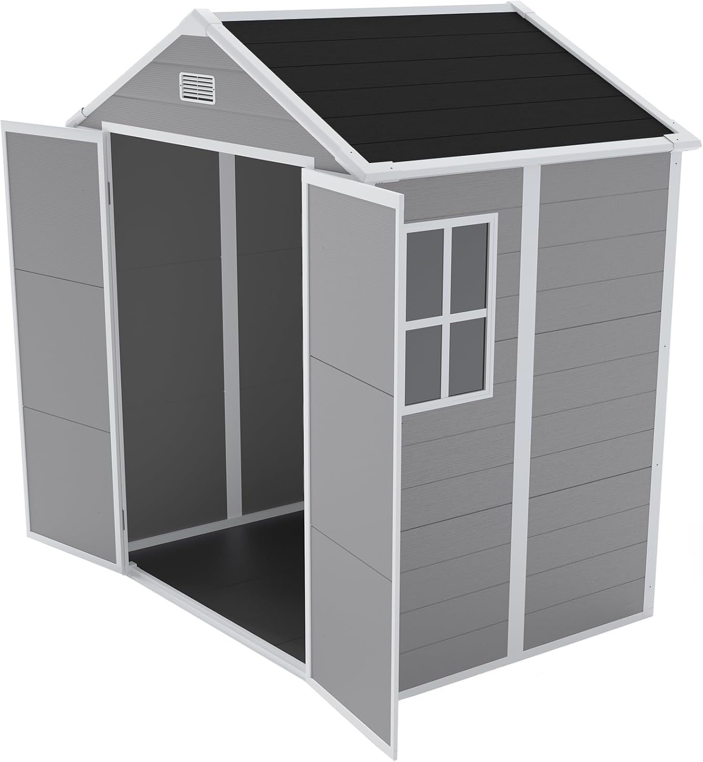 YOPTO 6x5 FT Resin Storage Shed,Garden House with Floor & Lockable Door,Waterproof Plastic Tool Sheds W/Slanting Roof Visual Window & Air Vents for Bicycles,Lawnmowers,Lawn,All Weather Use,Gray