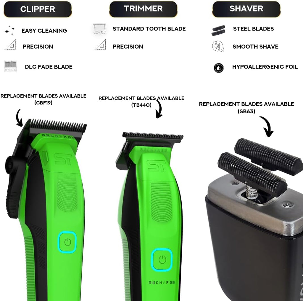 Supreme Trimmer 3-in-1 Recharge Hair Clipper, Beard Trimmer & Crunch Foil Shaver Combo | Removable Batteries, Smart USB Charging Base, Master Barber Set | STB775 + STF602