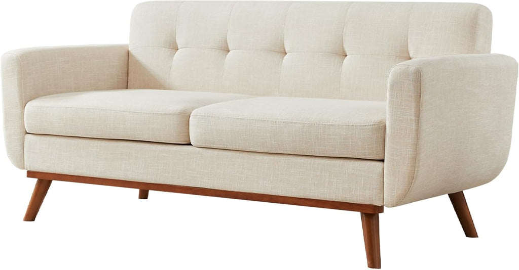 Tbfit Loveseat Sofa, Mid-Century Love Seat Couches, Boucle Small Sofa for Living Room, Bedroom, Office, Button Tufted Upholstered Furniture, Beige