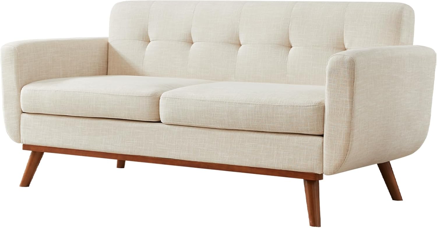Tbfit Loveseat Sofa, Mid-Century Love Seat Couches, Boucle Small Sofa for Living Room, Bedroom, Office, Button Tufted Upholstered Furniture, Beige