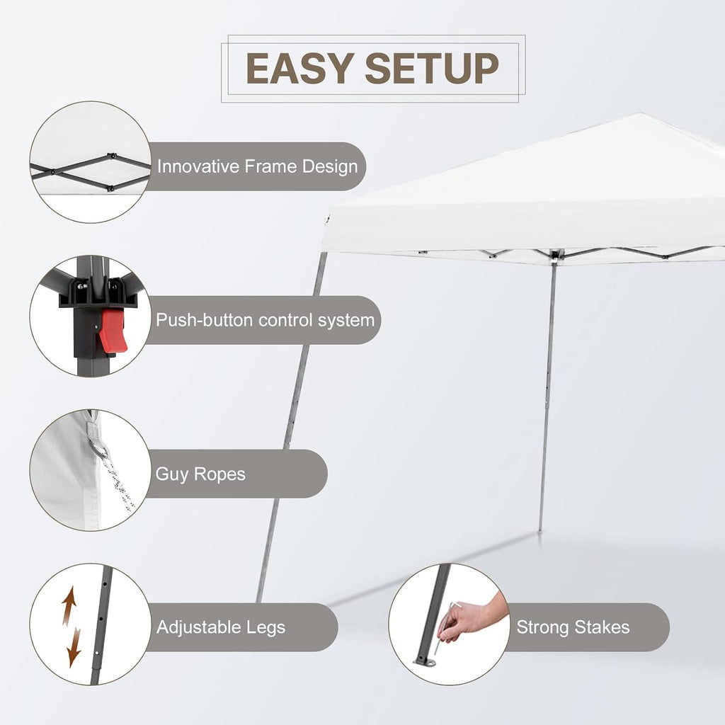 COOS BAY 10x10 Pop Up Canopy Tent with Screen Netting, Slant Leg Canopy with UPF 50+ UV Protection, 64 Sq Ft Shade, One Person Setup with Carry Bag, White