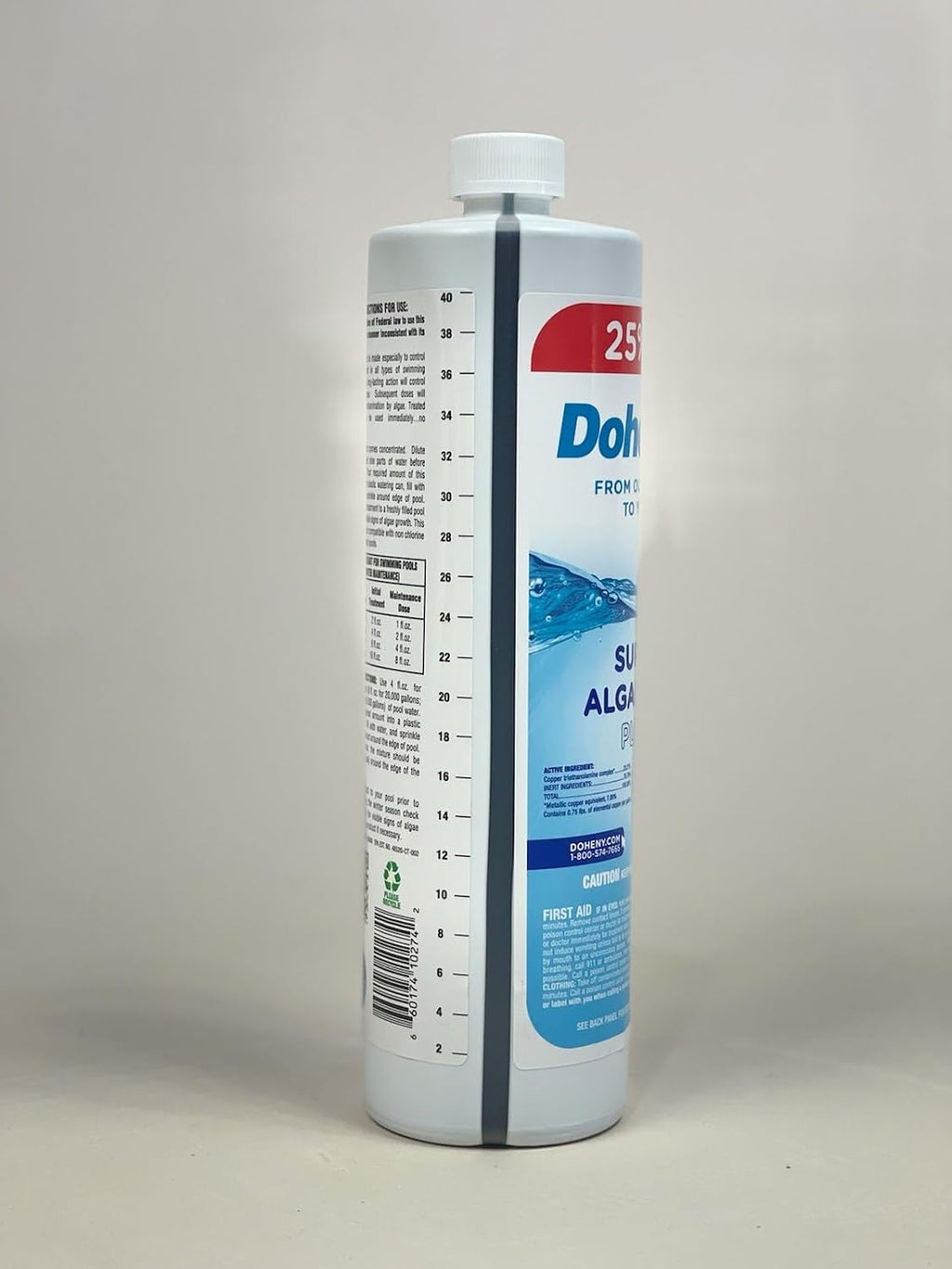 Doheny's Super Algaecide Plus | Pro-Grade | Effective Against Most Algae Types | 7.1% Chelated Copper (Reduces Staining) | Non-Foaming, No Clouding | Safe to Swim After Use | 12 x 40oz Bottles (480oz)