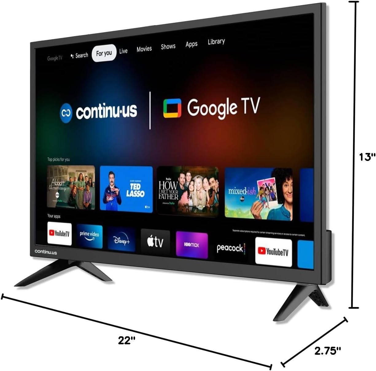 continuus 24' 12V RV Smart TV – Android TV with Google Assistant, Chromecast, and Free Streaming Apps – 720p HD – CT-24TS10